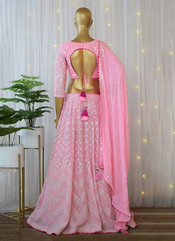 Women's Georgette Pink Lehenga Choli With Thread Embroidery Work